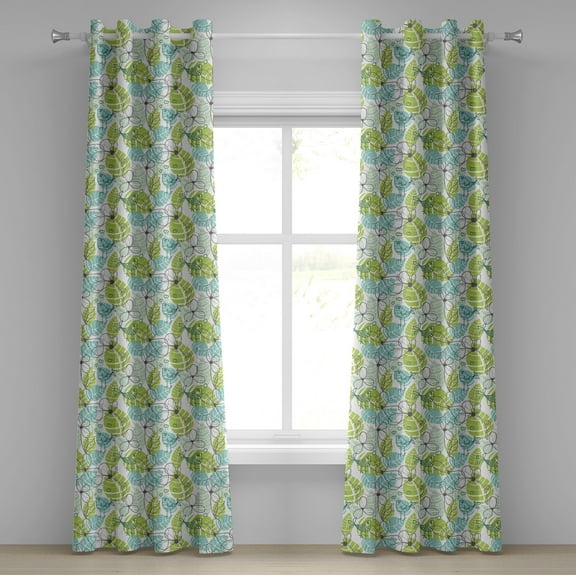 Ambesonne Leaves Grommet Curtain, Ornate Doodle Birds, 50" x 72", Charcoal Grey Pale Green
