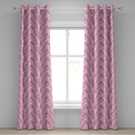 Ambesonne Leaves Grommet Curtain, Pink Aloha Leaf Botanical, 50"x72", Pink and White