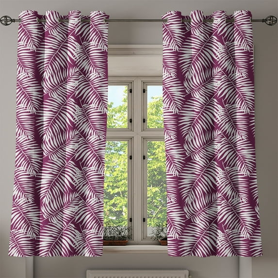 Ambesonne Leaves Grommet Curtain, Plum Aloha Leaf Botanical, 50"x63", Plum and White