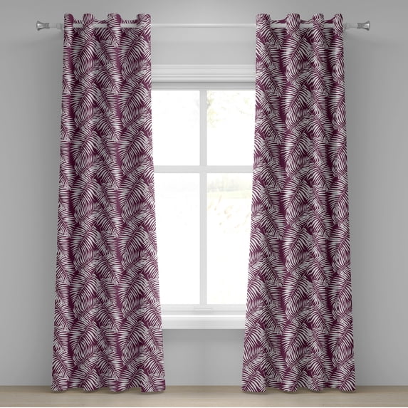 Ambesonne Leaves Grommet Curtain, Plum Aloha Leaf Botanical, 50"x96", Plum and White