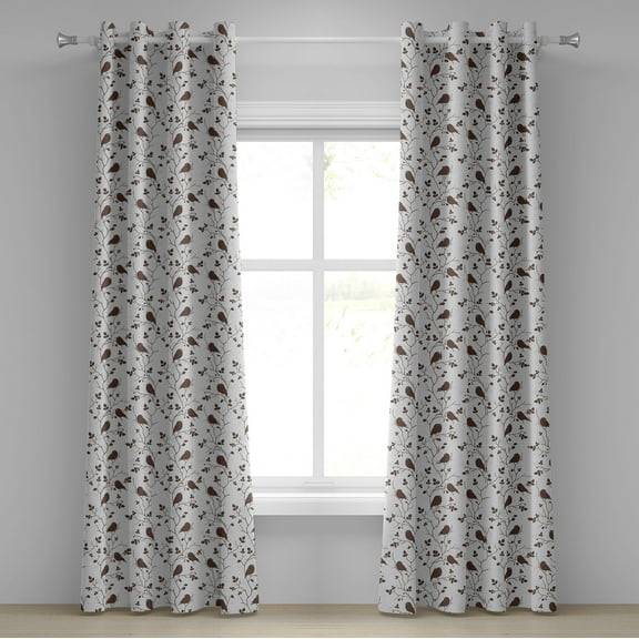 Ambesonne Leaves Grommet Curtain, Retro Rustic Autumn, 50" x 108", Pale Grey and Brown