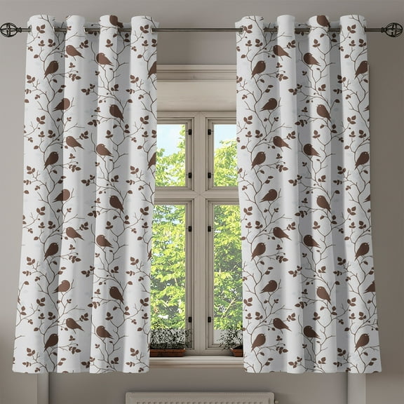 Ambesonne Leaves Grommet Curtain, Retro Rustic Autumn, 50" x 54", Pale Grey and Brown
