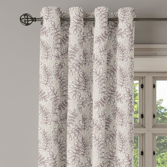 Ambesonne Leaves Grommet Curtain Single Panel, Sketch Style Foliage, 50"x60", Taupe Beige