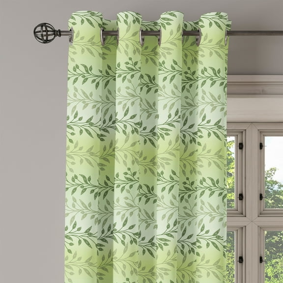Ambesonne Leaves Grommet Curtain Single Panel, Venetian Inspired Flora, 50"x60", Green Pale Green