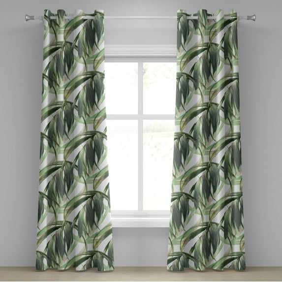 Ambesonne Leaves Grommet Curtain, Tropical Exotic Leaf Modern, 50"x120", Peacock Green and Ecru
