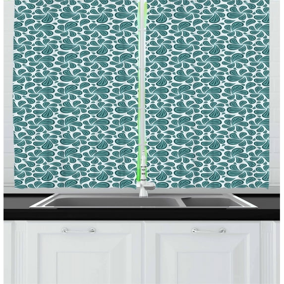 Ambesonne Leaves Kitchen Curtains, Foliage with Paisleys, 55"x39", Teal White