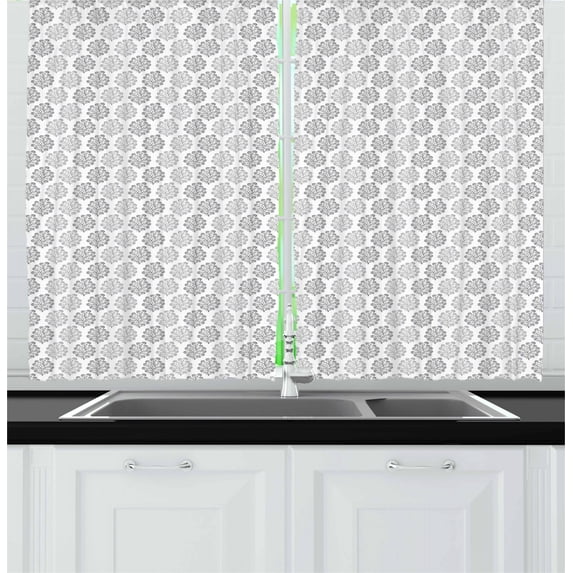 Ambesonne Leaves Kitchen Curtains, Greyscale Foliage Design, 55"x45", Grey White Pale Grey