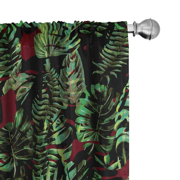 Ambesonne Leaves Nature Print Curtains, Tropical Leaf, Pair of 28"x63", Fern Green Burgundy Green