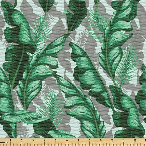 Ambesonne Leaves Nature Print Fabric by the Yard Upholstery, Tropical Jungle, 10 Yards, Sea Green and Dimgray