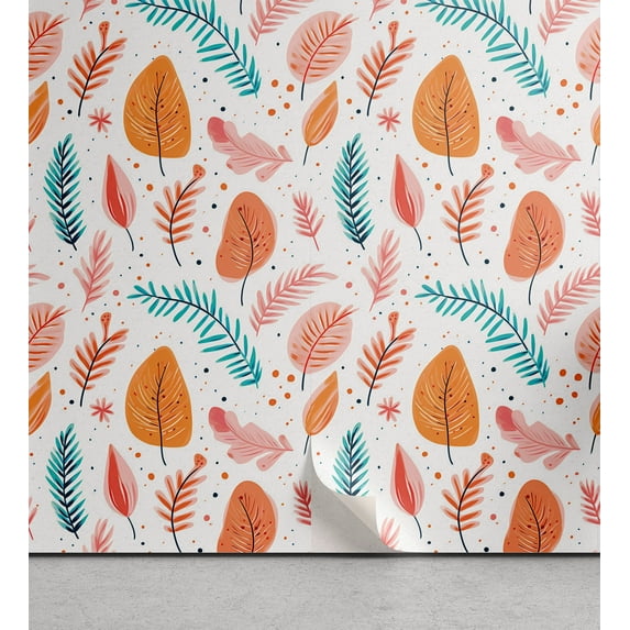 Ambesonne Leaves Peel & Stick Wallpaper for Home, Autumnal Melancholia Leaves, 13"x72", Ginger Blush Coconut