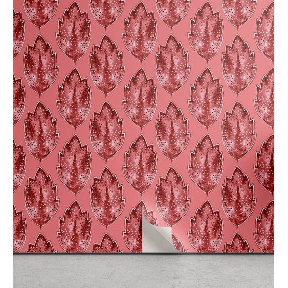 Ambesonne Leaves Peel & Stick Wallpaper for Home, Pink Palette in Leaf Print, 13"x72", Coral and Dried Rose