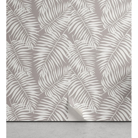 Ambesonne Leaves Peel & Stick Wallpaper for Home, Warm Taupe Leaf Botanical, 13"x72", Warm Taupe White