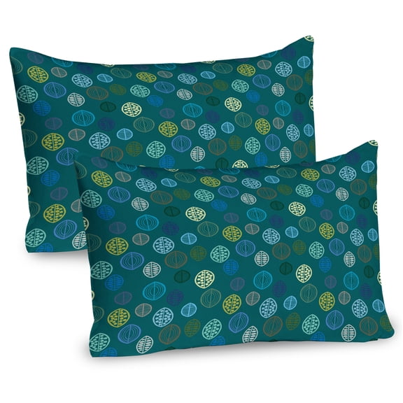 Ambesonne Leaves Pillow Sham 2 Pack, Abstract Leaf Designs, 26"x20", Dark Teal Multicolour