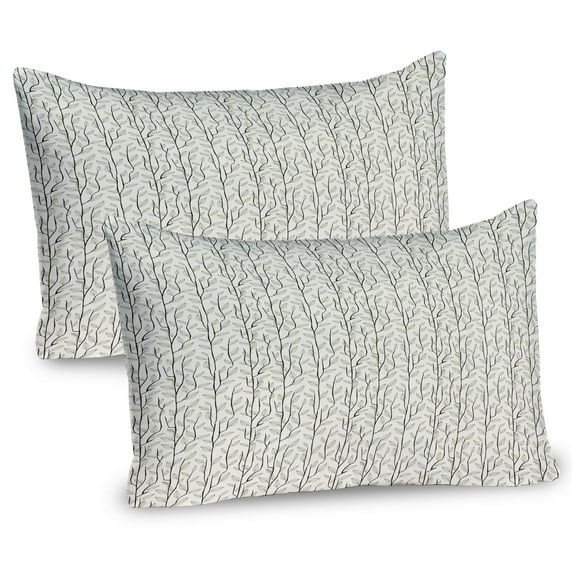 Ambesonne Leaves Pillow Sham 2 Pack, Branches with Leaf Motifs, 26"x20", Eggshell Dark Pine Green
