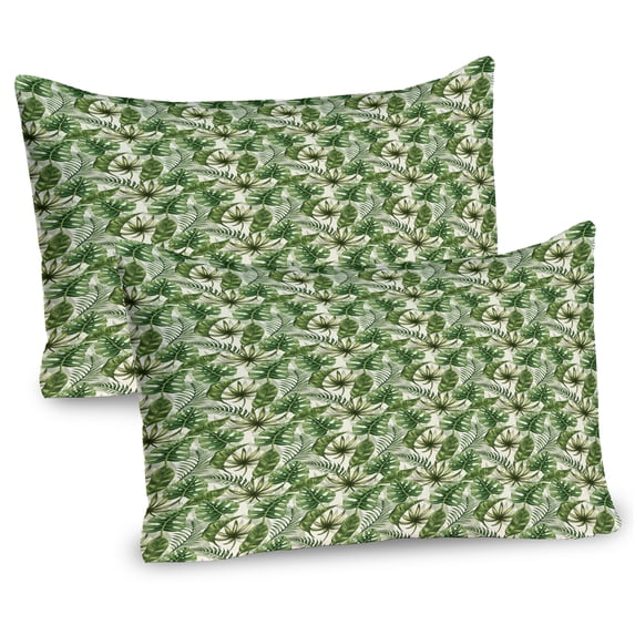 Ambesonne Leaves Pillow Sham 2 Pack, Hawaiian Elements in Green, 26"x20", Green Cream Pale Green