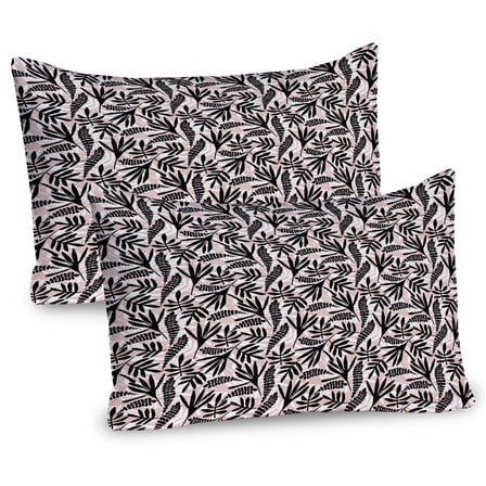 Ambesonne Leaves Pillow Sham 2 Pack, Modern Abstract Foliage Art, 26"x20", Blush Black and White