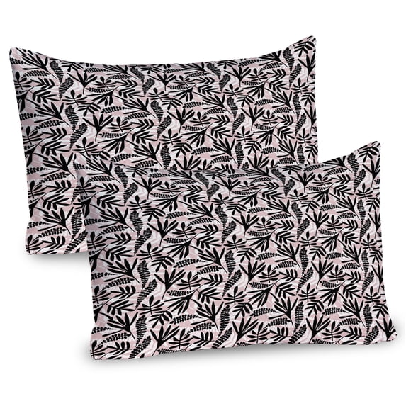 Ambesonne Leaves Pillow Sham 2 Pack, Modern Abstract Foliage Art, 36"x20", Blush Black and White