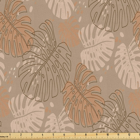 Ambesonne Leaves Print Fabric by the Yard Upholstery, Retro Autumn Print, 10 Yards, Pale Salmon Warm Taupe