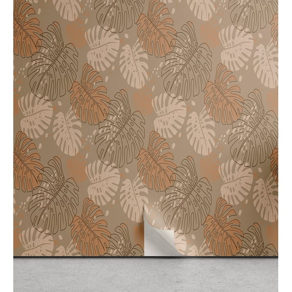Ambesonne Leaves Print Peel & Stick Wallpaper for Home, Retro Autumn Print, 13"x72", Pale Salmon Warm Taupe