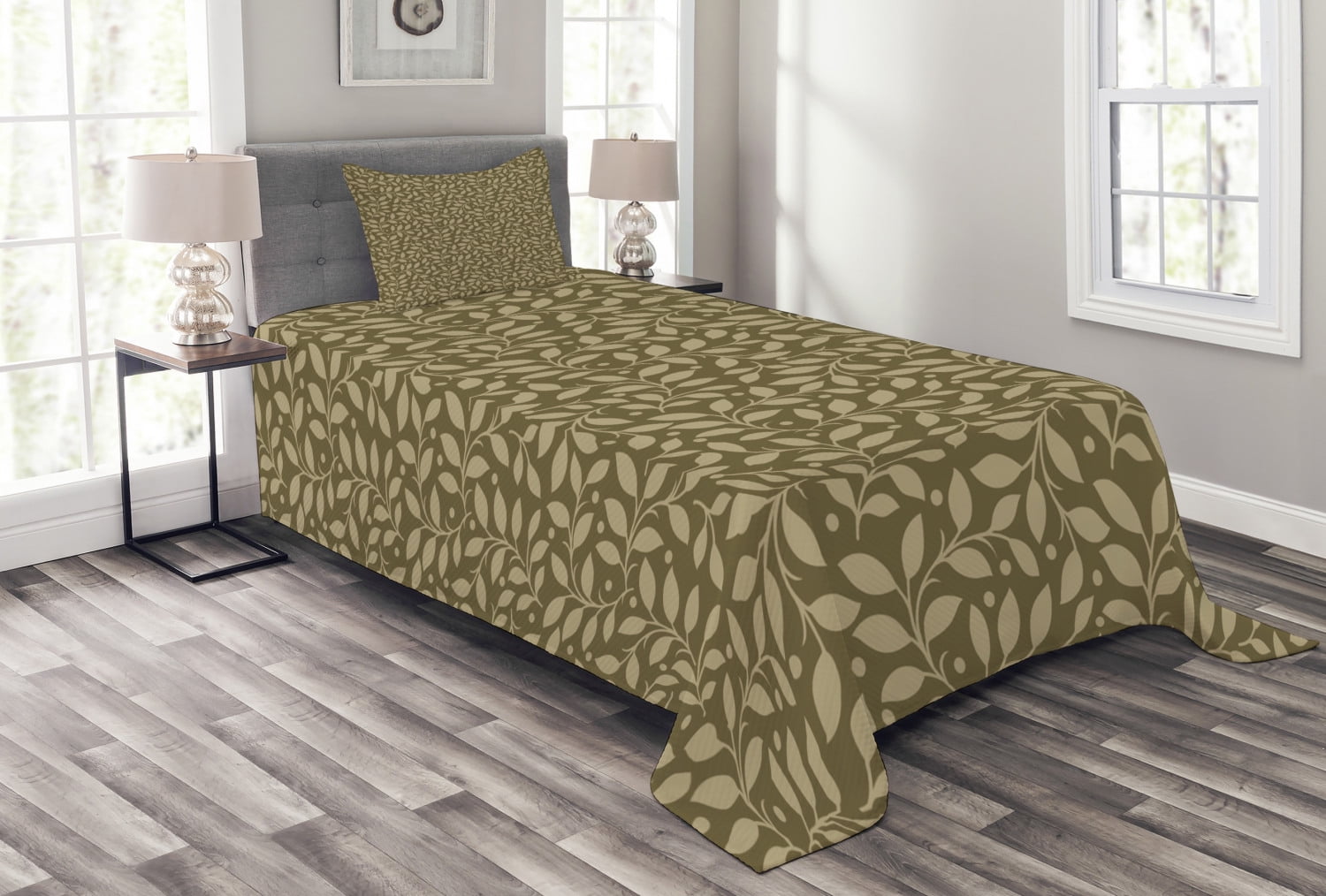 White Quilted Twin Bedspread Set with Pillow Sham