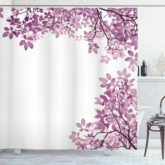 Ambesonne Leaves Shower Curtain, Broad Leaves Close-up Motif, 69"Wx84"L, Pale Mauve