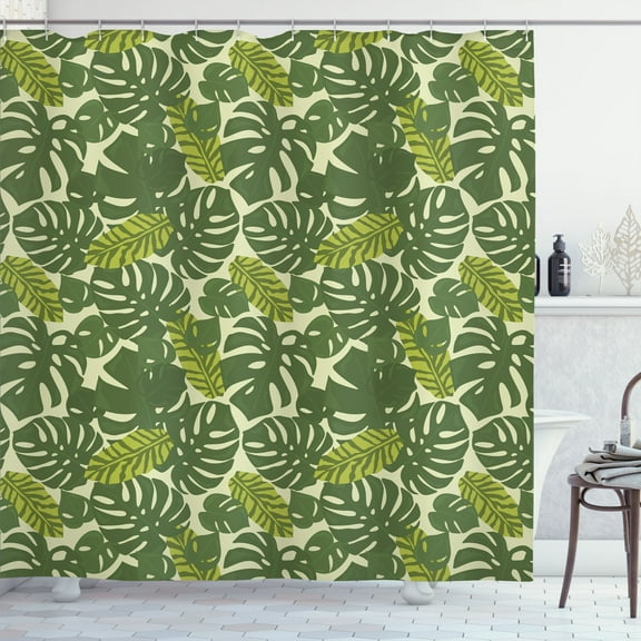 Ambesonne Leaves Shower Curtain, Exotic Forest Monstera Leaf, 69"Wx84"L, Pastel Green Multicolor