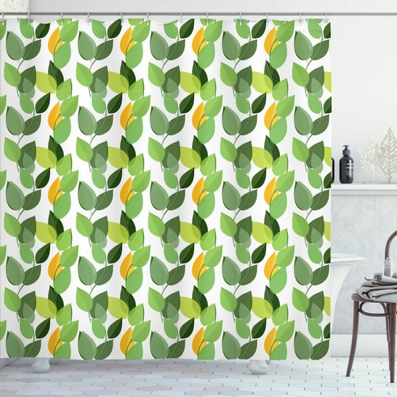 Ambesonne Leaves Shower Curtain, Mother Nature Foliage, 69"Wx75"L, Fern Green Marigold