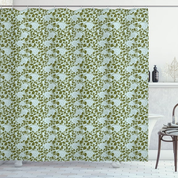Ambesonne Leaves Shower Curtain, Silhouettes of Swirl Stalks, 69"Wx84"L, Pale Blue Reseda Green