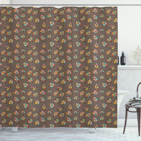 Ambesonne Leaves Shower Curtain, Striped Autumn Tree Herbs, 69"Wx70"L, Taupe and Multicolor