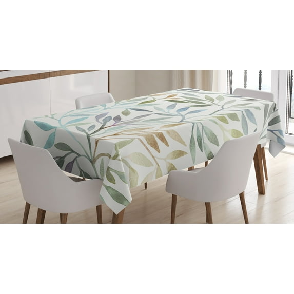 Ambesonne Leaves Tablecloth Rectangular Table Cover, Watercolor Floral Pattern, 52"x70", Multicolor
