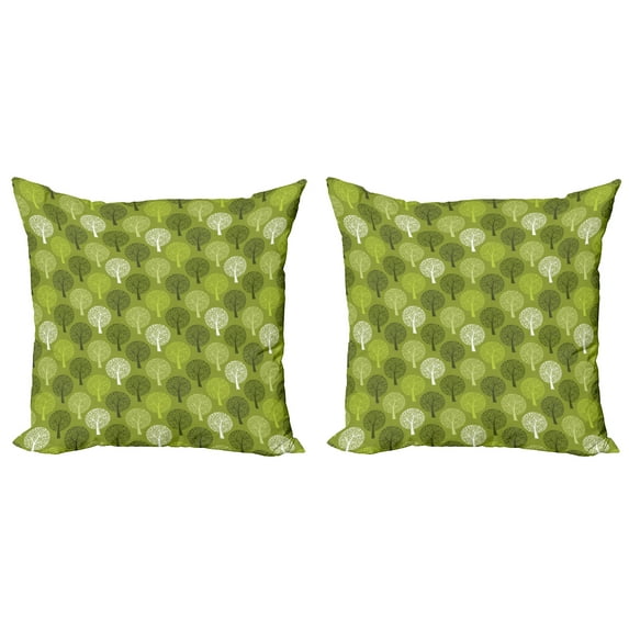 Ambesonne Leaves Throw Pillow Cover 2 Pack, Abstract Trees Motifs Art, 18", Olive Green Apple Green