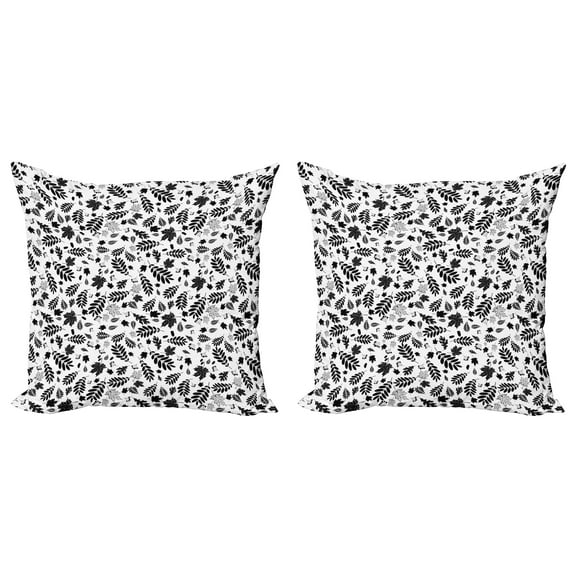 Ambesonne Leaves Throw Pillow Cover 2 Pack, Autumn Season in Woods, 20", Black White