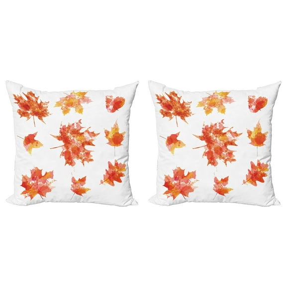 Ambesonne Leaves Throw Pillow Cover 2 Pack, Canadian Foliage Maple, 16", Burnt Orange Orange