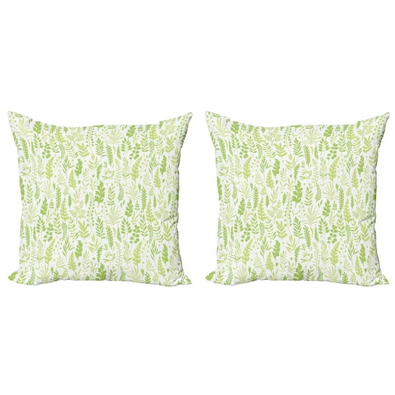 Ambesonne Leaves Throw Pillow Cover 2 Pack, Foliage Pattern Green Shades, 24", Lime Green Pale Green