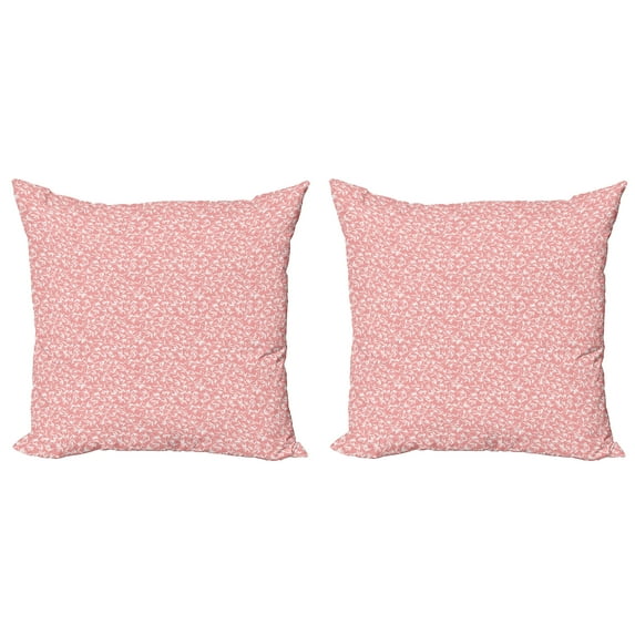 Ambesonne Leaves Throw Pillow Cover 2 Pack, Ornamental Exotic Leaves, 16", Coral and White