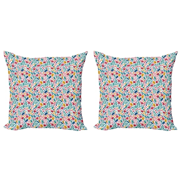 Ambesonne Leaves Throw Pillow Cover 2 Pack, Seasonal Flower Garden, 18", Multicolor