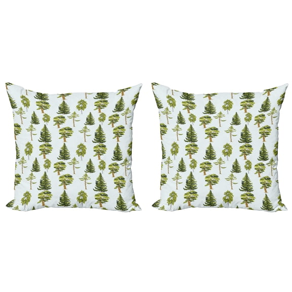 Ambesonne Leaves Throw Pillow Cover 2 Pack, Spring Season Theme Graphic, 16", Pale Blue Apple Green