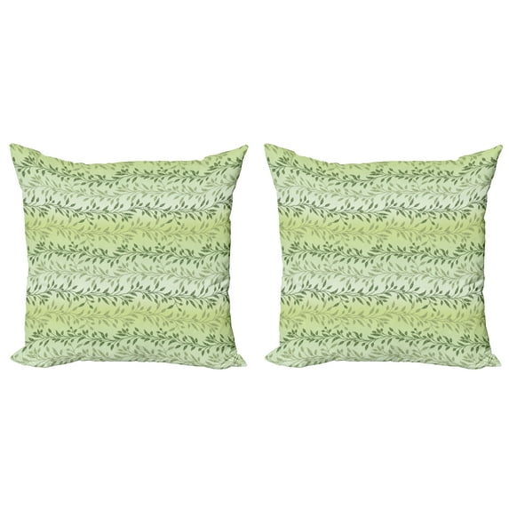 Ambesonne Leaves Throw Pillow Cover 2 Pack, Venetian Inspired Flora, 24", Green Pale Green