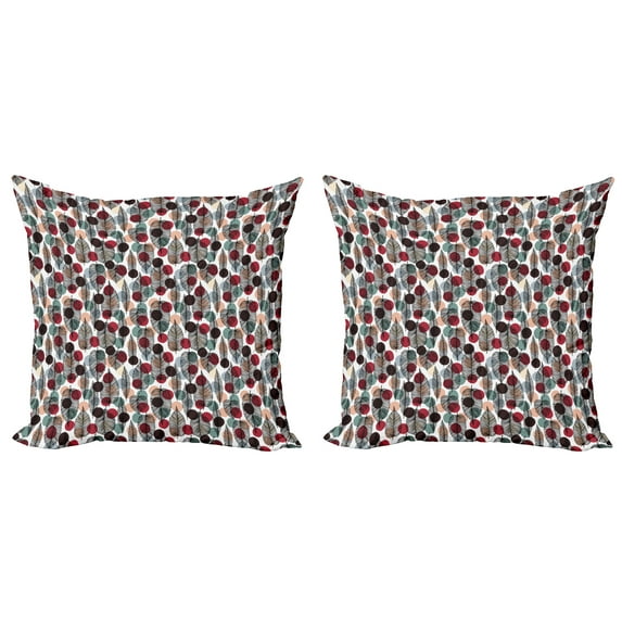 Ambesonne Leaves Throw Pillow Cover 2 Pack, Vintage Polka Dot Design, 24", Multicolor