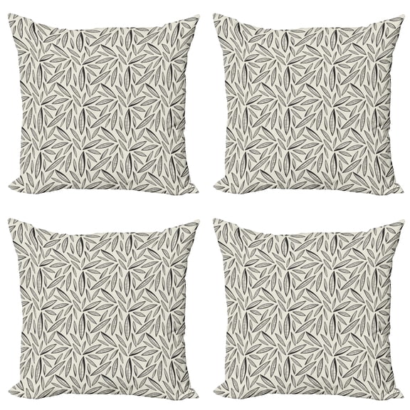 Ambesonne Leaves Throw Pillow Cover 4 Pack, Abstract Foliage Nature Art, 16", Black and Eggshell