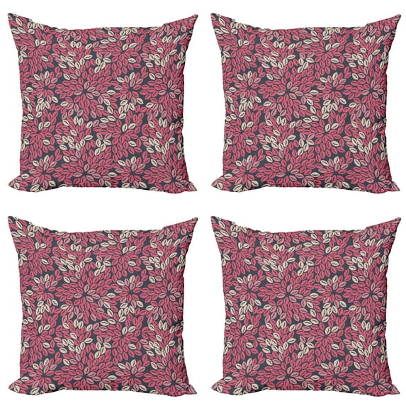 Ambesonne Leaves Throw Pillow Cover 4 Pack, Abstract Laurel Foliage, 20", Charcoal Grey Beige
