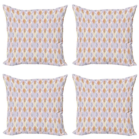 Ambesonne Leaves Throw Pillow Cover 4 Pack, Cartoon Style Foliage, 16", Multicolor