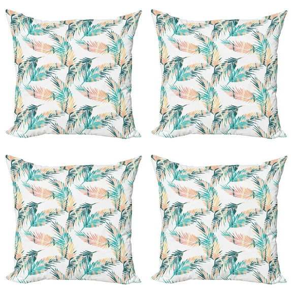 Ambesonne Leaves Throw Pillow Cover 4 Pack, Double Exposure Tropical, 18", White and Multicolor