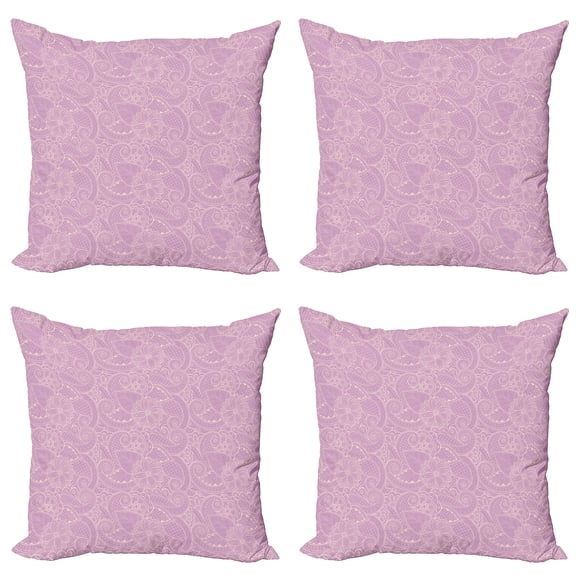 Ambesonne Leaves Throw Pillow Cover 4 Pack, Monochrome Blooming Flora, 18", Lavender Beige