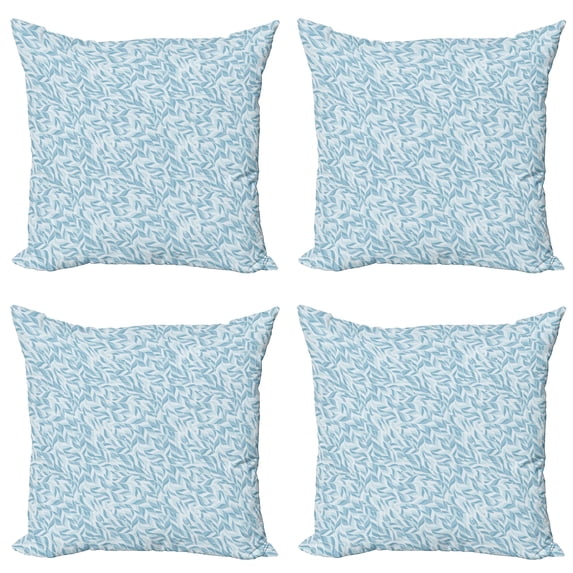 Ambesonne Leaves Throw Pillow Cover 4 Pack, Nature Growth Vintage, 24", Pale Blue Blue
