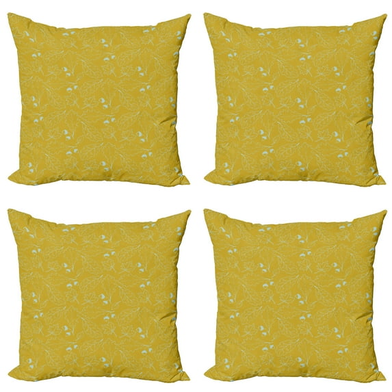 Ambesonne Leaves Throw Pillow Cover 4 Pack, Oak Leaf Ahorn Trees Sketch, 20", Earth Yellow Multicolor