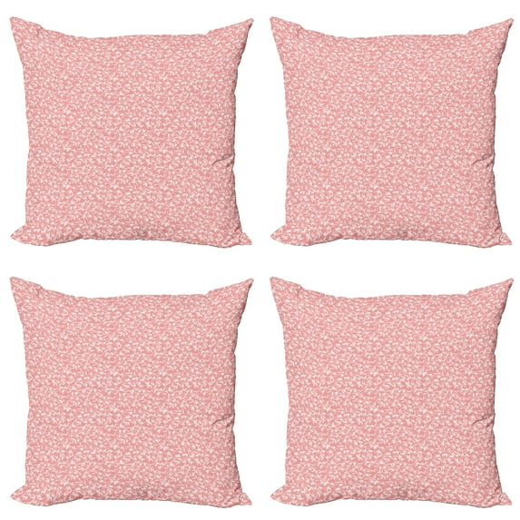 Ambesonne Leaves Throw Pillow Cover 4 Pack, Ornamental Exotic Leaves, 20", Coral and White