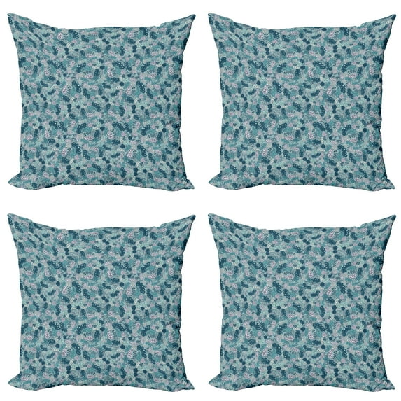 Ambesonne Leaves Throw Pillow Cover 4 Pack, Spring Nature Branches, 16", Pale Mauve Dark Teal