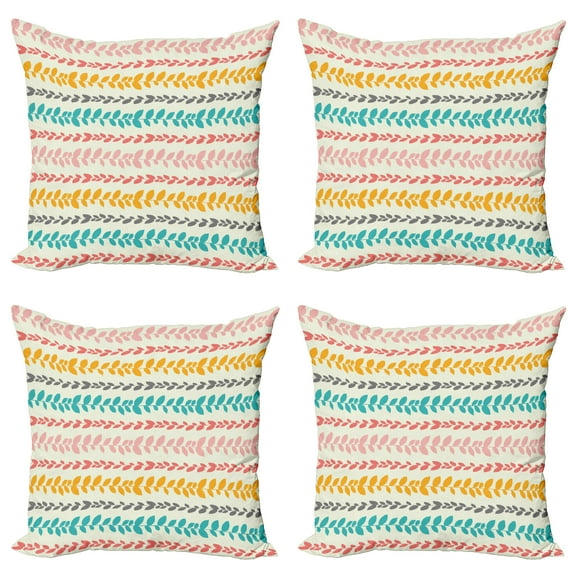Ambesonne Leaves Throw Pillow Cover 4 Pack, Traditional Aztec Folklore, 20", Multicolor