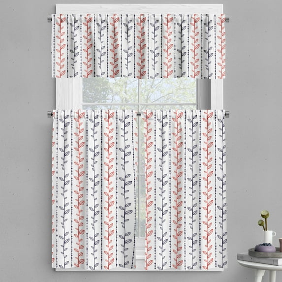 Ambesonne Leaves Valance & Curtain, Branches Dotted Lines, 55"x36", Indigo Vermilion White